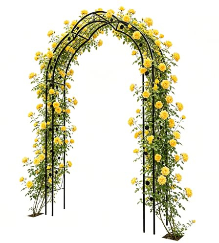 Rosenbogen aus Metall, Stabiler Gartenbogen mit verstärkten Stahlrohren, rostfrei – 250x150x39 cm – Ideal als Rankhilfe für Kletterpflanzen, Schwarz