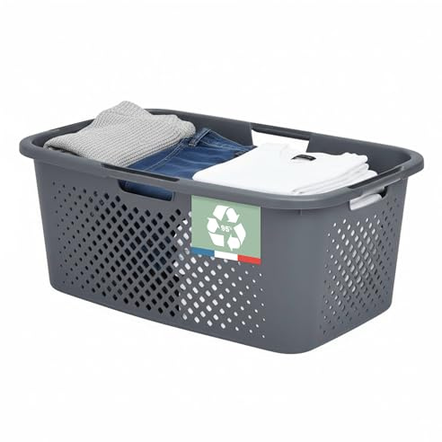 SUNDIS | Panier à Linge Pixel - 40 Litres Gris - 4 poignées ergonomiques - Design moderne et ajouré - 4006001