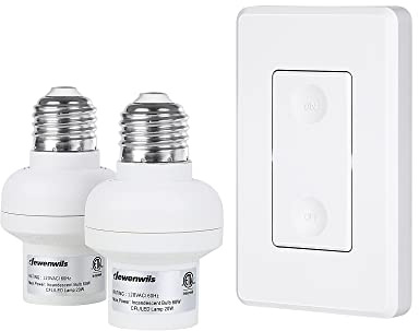 DEWENWILS Remote Control Light Bulb Socket, Wireless Light Switch for Pull Chain Light Fixture, E26 E27 Bulb Base, No Wiring, ETL Listed(1 Wall Mounted Switch+2 Socket)