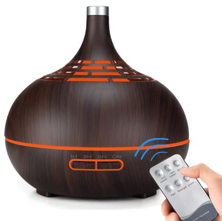 ARZASGO Essential Oil Diffusers, 400ml Ultrasonic Cool Mist Aromatherapy Diffuser with Remote Control Timer and 7 Colourful LED Lights Air Humidifier for Home, Bedroom, Office (Dark Brown)