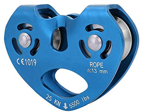 MAGT Kletterriemenscheibe, 25KN Doppelriemenscheibe Zip Line Rettungskabel Trolley Outdoor Kletterausrüstung (Farbe : Blau)