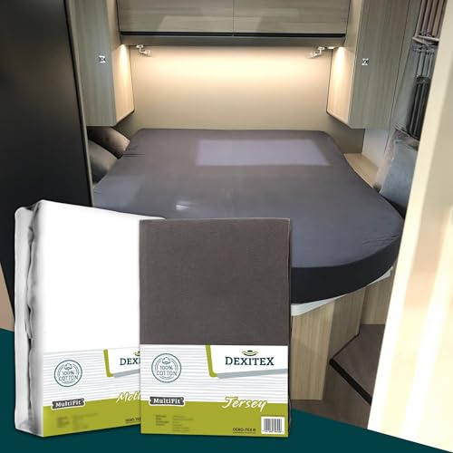 Dexitex - Queensbett Bettset 2er Set 1 Molton, 1 Spannbettlaken Antrazit (130-160cm x 210cm) Für Wohnmobil oder Wohnwagen-Oeko-TEX - 100% Baumwolle