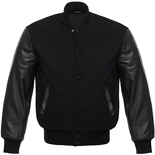 Fashion_First Men's Varsity Black College Baseball Letterman Jacket