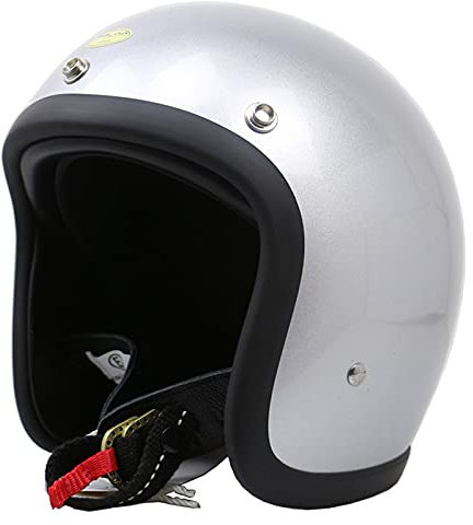 3/4 Motorrad-Jethelm, DOT/ECE Zugelassen 3/4 Helm Mit Metall-Druckknöpfen Für Zusätzliches Visier, Leichter Vintage-Jet-Motorradhelm Für Herren Damen,Silber,XXL