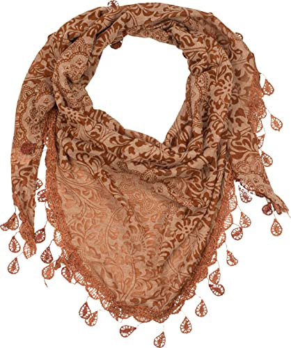 fashionchimp Damenschal mit Zier-Quasten und Muster-Mix Stickerei, Fransen-Schal, Dreieck-Tuch