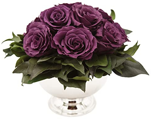 ROSEMARIE SCHULZ Heidelberg Infinity Blume in silberfarbenen Becher ewige Rose konserviert Blumenstrauß langhaltend (Violett, 11 Rosen)