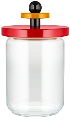 Alessi Mr. Sottsass, Suppose ES16/100 - Diseño Tarro Hermético de Cristal con Tapa de Madera de Haya, Rojo, Negro y Amarillo