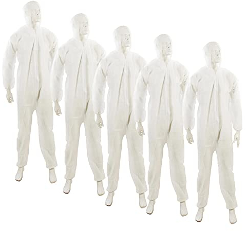 Dapetz ® Lot de 5 combinaisons de protection jetables en papier non tissé XL 136 cm, blanc, XL