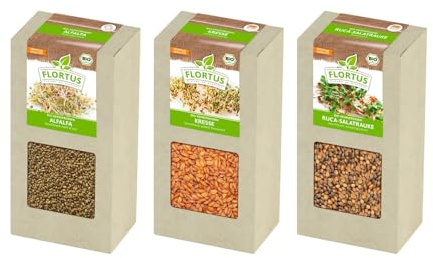 FLORTUS BIO Keimsprossen Set 'Einsteiger' mit 3 Sorten (600 g) | Keimsprossen | Keimsprossen Sets | Sprossensaat | Keimsaaten
