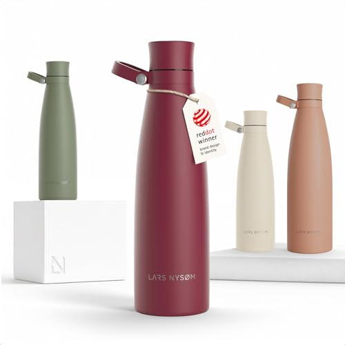 LARS NYSØM Trinkflasche Edelstahl 750ml | Isolierflasche 0,75 Liter | Auslaufsichere Wasserflasche für Sport, Fahrrad, Hund (Berry Red, 750ml)