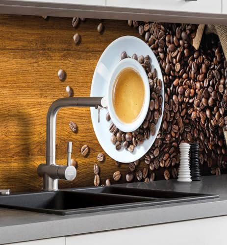 MyMaxxi Küchenrückwand selbstklebend - Matte, versteifte Spritzschutz Folie als günstige Alternative zu Glas, einfache Montage & leichte Reinigung - 60 cm hoch - Motiv: Kaffee 340 x 60 cm