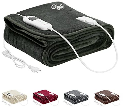 Arebos Coperta elettrica 200 x 180 cm | coperta riscaldata | spegnimento automatico, timer, protezione da surriscaldamento, funzione di preriscaldamento | 9 impostazioni di calore | Antrazite