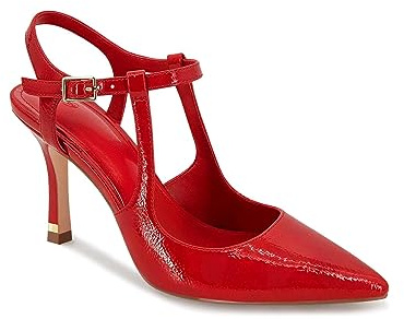 Coutgo Womens High Heels Pointed Toe Ankle Strap Pumps Patent Leather Sexy Stiletto Office Wedding Dress Shoes, Red, Size 7