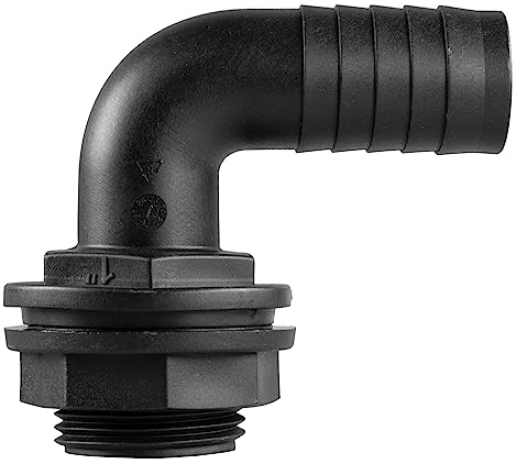 90 Degree Water Tank Overflow Vent, Water Butt Barbed Elbow Outlet with Nut & Washer 1/2 – 2” BSP Hose Sizes, Garden Rain Capture Tank Linking Connector, 1 (25mm) Barb, Thread Fits 33mm Hole