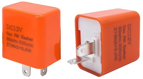 HISports 2 poliges Blinkfrequenz-Steuerrelais - für Fahrzeugmotorräder für elektronische LED-Blinker, einstellbares Blinkrelais, 12 V, 0,02 A-10 A, Orange(2 Stück)