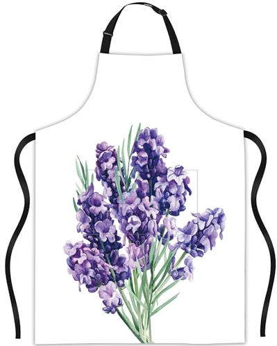 JASAKOO Schürze, Latzschürze mit verstellbarem Hals für Damen und Herren, Geschenke für Küche, Garten, Kochen, Lavendelstrauß für Frühling und Sommer, Einheitsgröße