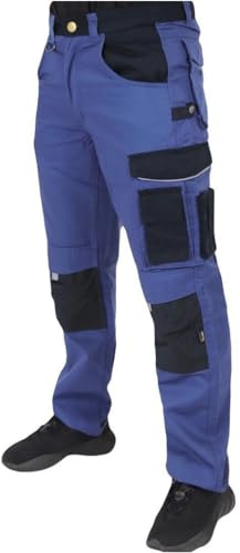 Popoqo Mens Cargo Work Trousers with Knee Pad Pockets Combat Safety Utility Heavy Duty Pants Pro Builder Multi Pockets Elasticated Waist Working Trouser.