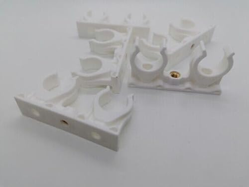 10x Rohrclips Zweifach Rohrhalter Doppelt Weiß Rohrbefestigung (mit Gewinde Rohrbefestig, 22 mm)