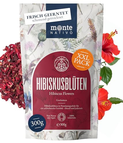 Hibiskustee Monte Nativo (300g) - Hibiskusblüten schonend getrocknet | Hibiskus als Hibiskusblütentee - rein und ohne Zusatzstoffe - Aromatischer Hibiscus Tea für einen köstlichen Aufguss