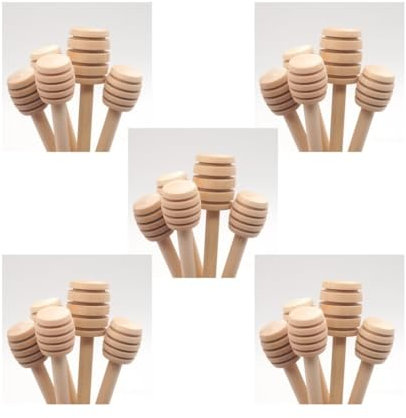 5 Set 10x Wooden Honey Spoon Dipper Stick Drizzler Server for Maple Syrup Jam 10 cm, Natural Wood