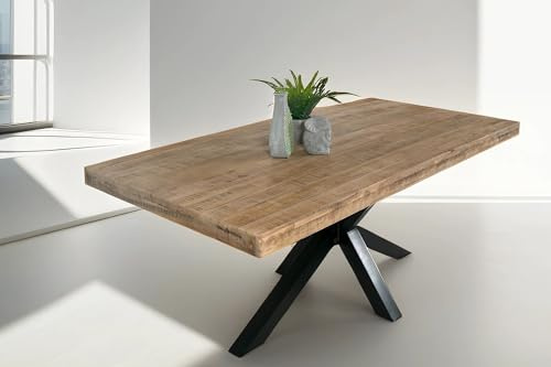 SAM Esstisch Rio 140x80 cm Mangoholz Natur gerade Kanten Spider schwarz | Esszimmertisch, naturfarben massiv, Metallgestell