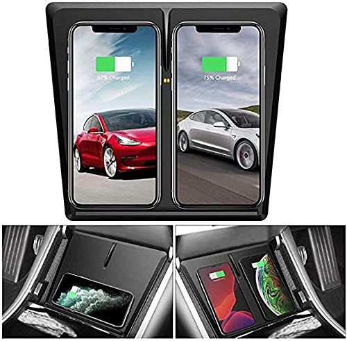 Tesla Model 3 Wireless Car Charger with 3 Coils Horizontal/Vertical Quick Charge Dual Qi Wireless Charging Pad for Tesla Model 3 Accessories for