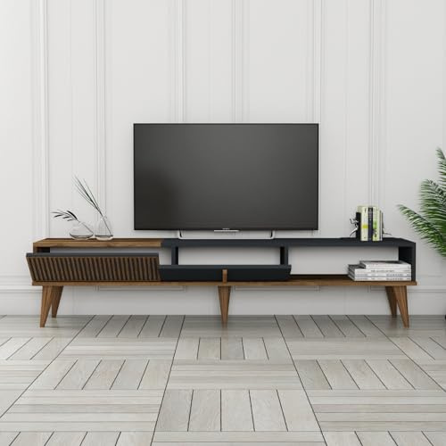 CONCEPT USINE | Meuble TV 180 cm | Design NOLA Bois Noyer et Anthracite | Moderne, Pratique et Fonctionnel | Espace de Rangement Généreux | Meuble Télé, Multimédia pour Salle Salon