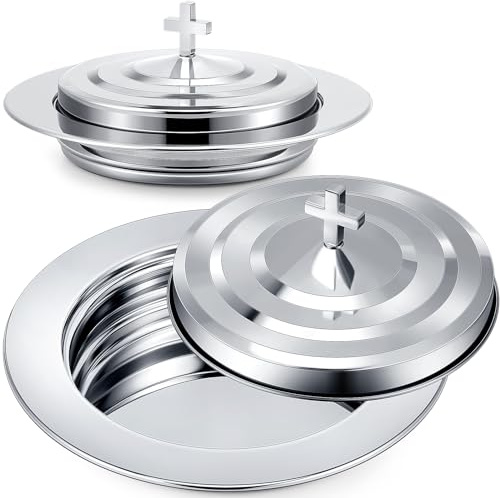 Zhehao 1 Plates Silver Communion Set, Holy Trays with Lid, Stainless Steel Bread Tray Plates for Churches, Holy Communion Tray with Cover, Polished Church Supplies Ware Sets