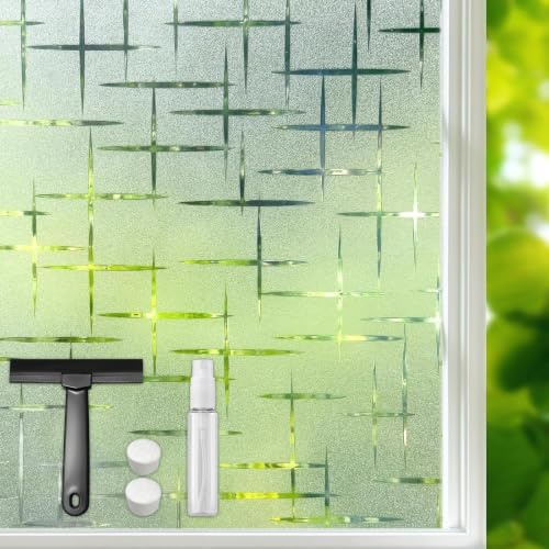 DARUITE Fensterfolie Blickdicht mit Sternenkreuz-Muster, Dekorative Milchglasfolie, Statische und Anti-UV Sichtschutzfolie Fenster, ideal für Wohnzimmer, Küche oder Büro (44,3x200 cm)