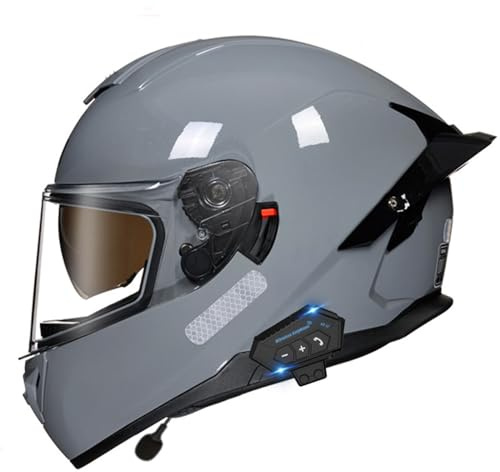 VHVYWY Casco da Moto Bluetooth, Casco Integrale Integrato Omologato DOT, Caschi alla Moda con Visiera Trasparente per Uomo e Donna 04,M-Bluetooth