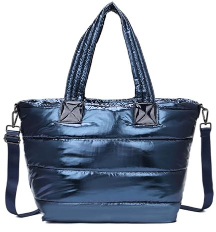 ITALYSHOP24 OBC XXL Damen Tasche Nylontasche Shopper Schultertasche Umhängetasche Beuteltasche Handtasche Weekender Reisetasche Shopping Bag Dunkelblau