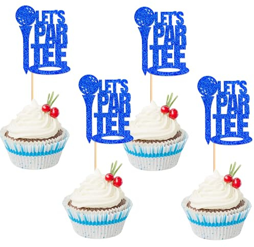 Ercadio 24 PCS Golf Cupcake Toppers Golf Theme Cake Picks for Blue Let's Par Tee Golf Sports Player Theme Baby Shower Kids Birthday Party Cake Decorations Supplies
