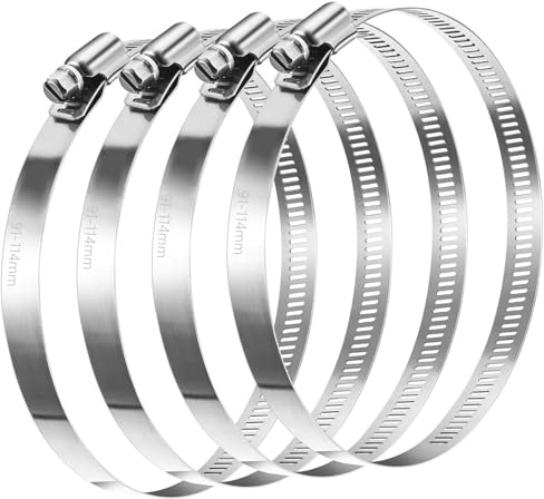 Lot de 4 colliers de serrage réglables en acier inoxydable de 91 à 114 mm, colliers de serrage réglables en métal de grande taille, colliers de serrage à vis sans fin, colliers de serrage pour tuyau