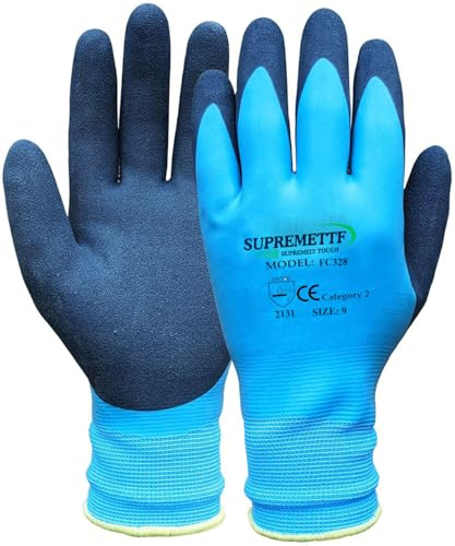 SUPREMETTF SUPREMELY TOUGH 5 Pairs Superior Grip Waterproof Work Gloves, Latex Coating Durable Fit for Gardening Fishing Car Cleaning Multi-Purpose (2XL)