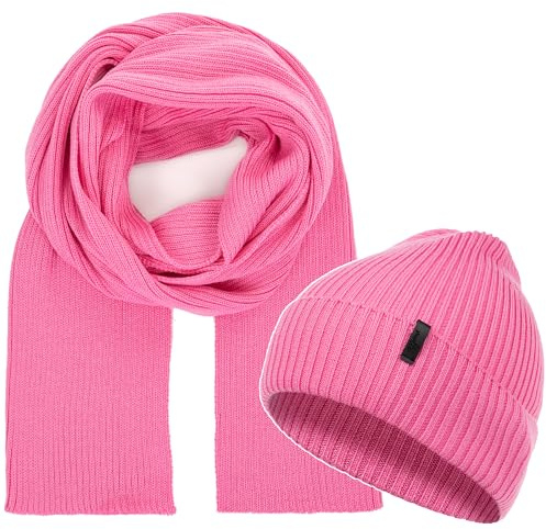 molti Damen Mütze & Schal Set – 100% Merinowolle Beanie mit 203 cm Strickschal, warm & atmungsaktiv für Herbst & Winter | Größen: 55–62 cm Farbauswahl