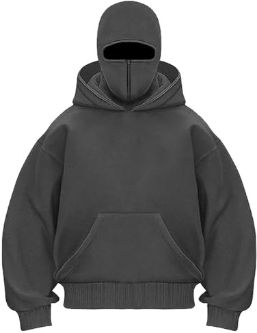 PADOLA Balaclava 1/4 Zip Oversized Y2K Hoodie mit Sturmhaube und Doppel-Kapuze - Winddichter Ninja Fleece Übergangsjacke