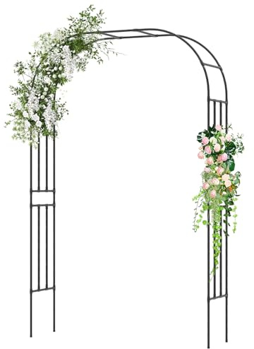 GOPLUS Rosenbogen aus Metall, Gartenbogen für Kletterpflanzen, Torbogen mit Rankhilfe, Rankenbogen Pergola Hochzeitsbogen für Garten & Hochzeit, 153 x 40 x 240 cm