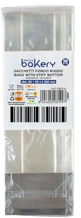 Decora 5855041 Lot de 100 sachets en plastique transparent pour aliments, avec fond en carton rigide 80 + 50 x 280 mm h, pour l'emballage de bonbons, biscuits et chocolats