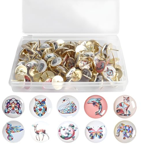 100 Stück Dekorative Reißzwecke, Kreative Dekorative Pinnnadeln Bunter Tier Pinnnadeln für Stoff Schmuck DIY Dekoration Handwerk Kork Board Wandkarte Fotos Zeichnen Pinnwände