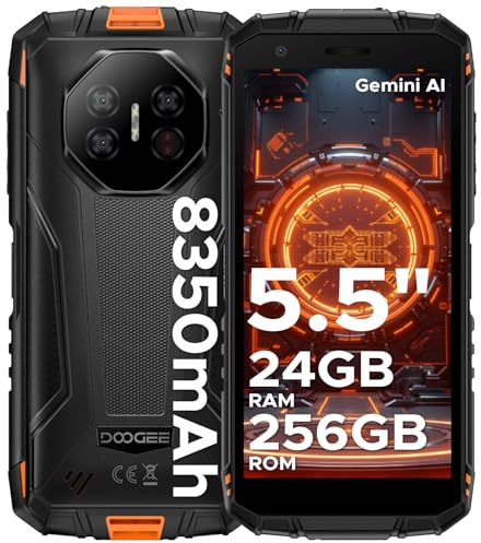 DOOGEE Fire 3 Ultra Android 15 AI Outdoor Mobile Phone Without Contract, 24GB + 256GB/2TB TF Outdoor Smartphone, 8350mAh 5.5 Inch HD+16MP Gemini AI + 20MP Night Vision Camera, NFC, Face ID, OTG