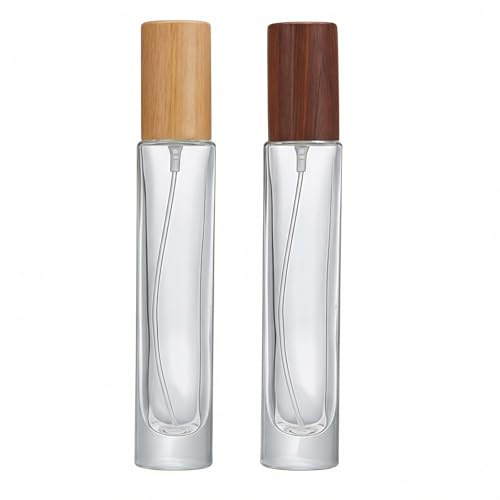 ASTRQLE 2 Pack 15ml 0.5oz Refillable Glass Spray Perfume Bottles Dispenser with Fine Mist Sprayer & Wooden Lid-Travel & Home Fragrance Containers for Cologne Essential Oils Cosmetic Liquids