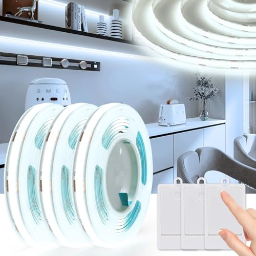 3 tiras LED COB, funciona con pilas, 1 m, 320 LED, 90+, eficiencia de reproducción cromática, 6000 K, autoadhesiva, para armarios, escaleras, camas, lavandería