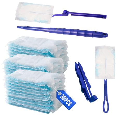 GIDWRIY 50 Piezas Recambio Plumero Atrapapolvo Electrostático,Plumero de Limpieza,Recarga de Plumeros Manual,Plumeroes para Limpiar El Polvo,Plumeros Cabezales de Repuesto con 2 Mango para Muebles