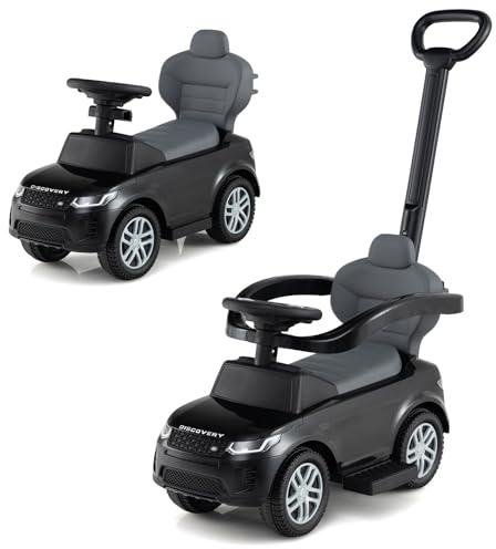 COSTWAY 3-in-1 Rutschauto mit Schiebestange, Rutschfahrzeug mit abnehmbarem Griff und Schutzbügel, Rutscher Auto mit Hupe & Sound für Kinder ab 1 Jahr (Schwarz)