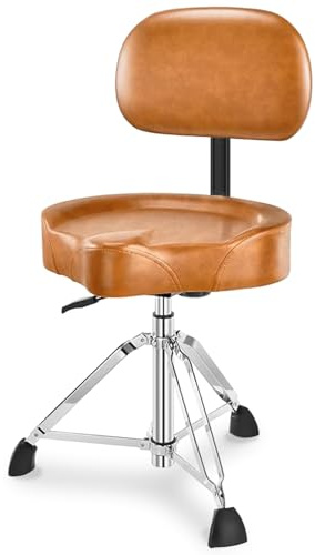 UPELLA Pro Drum Stool with Backrest, Heavy Duty Hydraulic Drum Throne, Ergonomic Memory Foam Drum Seat, Adjustable Drum Chair Anti-Slip Base, Drum Saddle Bench for Drummers Musicians(Brown)