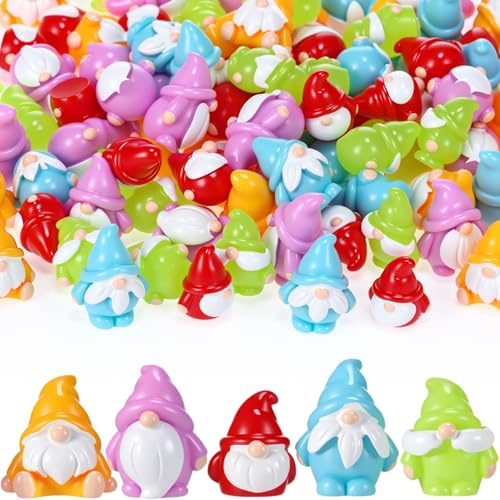Fiwochic 100 Pcs Mini Gnomes Tiny Figures Miniature Gnomes Bulk Miniature Figurines Mini Resin Fairy Statues for Garden Landscape Outdoor Patio Yard