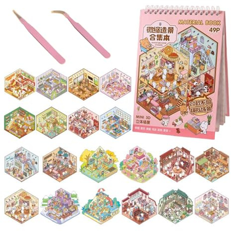 deegbbyi 20 Stück 3D House Stickers Miniatur Haus Sticker 3D mit 2 Pinzette | Fun DIY Stickers Scene, DIY Miniature House Sticker, Wiederverwendbare, Relief Stress für Erwachsene und Kinder