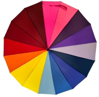 Manueller Stockschirm (16 Rippen) mit Regenbogenfarben