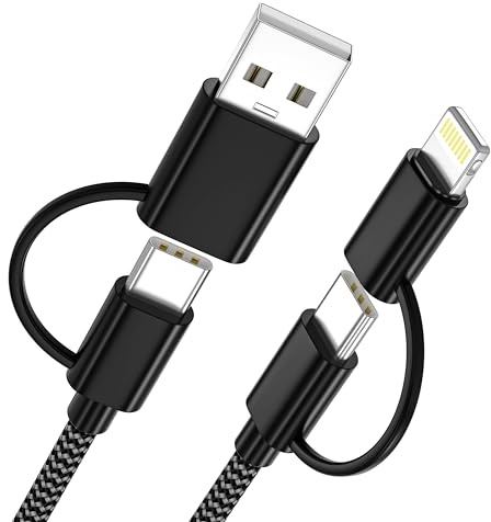 4 in 1 Multi Charger Cable PD Fast Charging Cord 2M, 60W USB C/USB A to Lightning/Type C Nylon Braided Universal Cable for iPhone 17 16 15 14,iPad, Samsung Galaxy S25 S24 S23, iPad, MacBook, Android