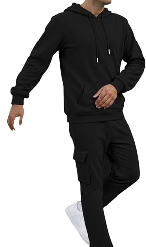 Generisch Trainingsanzug Herren Jogginganzug Sweatshirt mit Kapuze und Kordelzug Hose mit Taschen Freizeitanzug Fitness Sportanzug S-3XL
